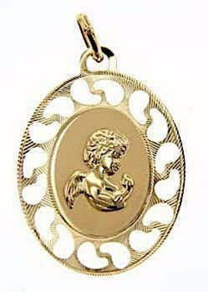 Picture of Guardian Angel praying with pierced edge Oval Medal Pendant gr 1,05 Yellow Gold 9k for Children (Boys and Girls)