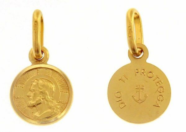 Picture of Jesus Christ the Redeemer and Prayer Dio ti protegga Coining Sacred Medal Round Pendant gr 0,9 Yellow Gold 18k with smooth edge for Man 