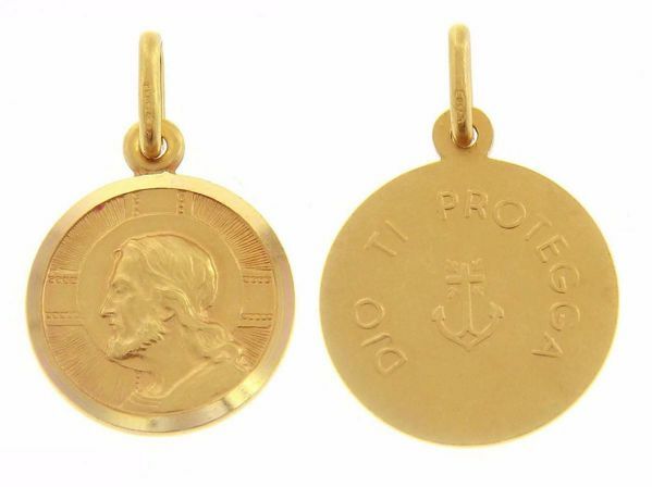 Picture of Jesus Christ the Redeemer and Prayer Dio ti protegga Coining Sacred Medal Round Pendant gr 3,4 Yellow Gold 18k with smooth edge for Man 