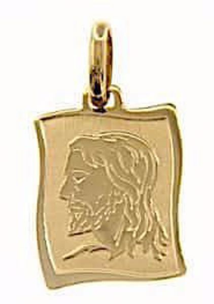 Picture of Holy Face of Jesus Sacred Rectangular Medal Pendant in bas-relief gr 1,6 Yellow Gold 18k for Man