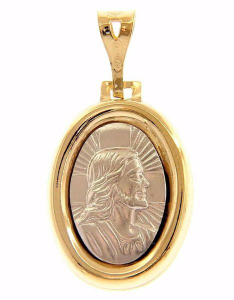 Picture of Holy Face of Jesus Christ with Rays of Light Sacred Oval Medal Pendant gr 2,3 Bicolour yellow white Gold 18k Unisex Woman Man 