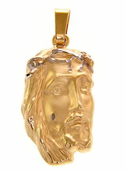 Immagine di Sacro Volto di Gesù con Corona di Spine Ecce Homo Medaglia Pendente gr 6 Bicolore Oro giallo bianco 18kt lastra stampata a rilievo Unisex Donna Uomo 