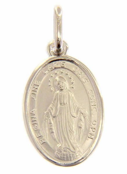 Picture of Our Lady of Graces Regina sine labe originali concepta o.p.n. Coining Sacred Oval Medal Pendant gr 2,1 White Gold 18k Unisex Woman Man 