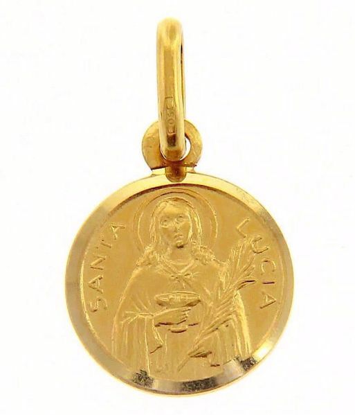 Immagine di Santa Lucia Medaglia Sacra Pendente tonda Conio gr 1,4 Oro giallo 18kt Unisex Donna Uomo 