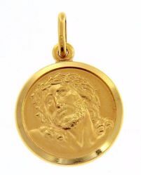 Picture of Ecce Homo Holy Face of Jesus with Crown of Thorns Coining Sacred Medal Round Pendant gr 3,4 Yellow Gold 18k Unisex Woman Man 