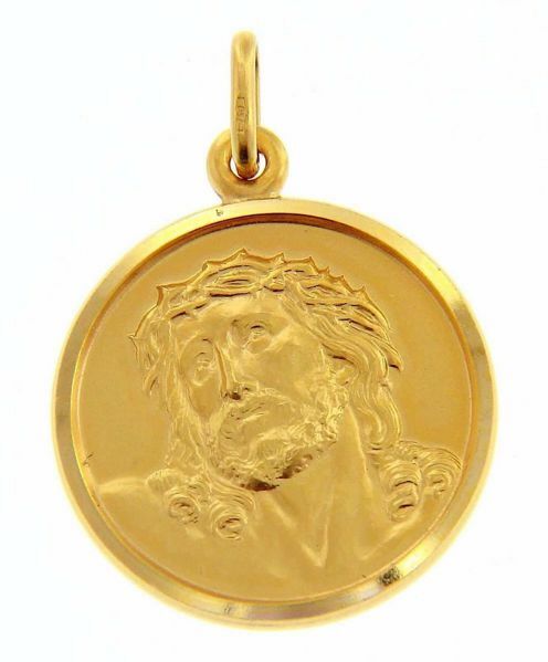Picture of Ecce Homo Holy Face of Jesus with Crown of Thorns Coining Sacred Medal Round Pendant gr 6 Yellow Gold 18k Unisex Woman Man 