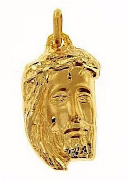 Picture of Holy Face of Jesus with Crown of Thorns Ecce Homo Medal Pendant gr 4,3 Yellow Gold 18k relief printed plate Unisex for Woman and Man