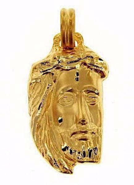 Immagine di Sacro Volto di Gesù con Corona di Spine Ecce Homo Medaglia Pendente gr 6 Oro giallo 18kt lastra stampata a rilievo Unisex Donna Uomo