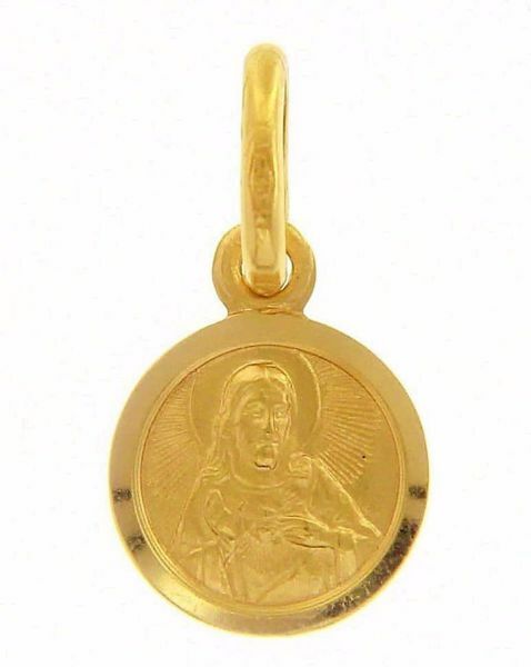 Immagine di Sacro Cuore di Gesù Medaglia Sacra Pendente tonda Conio gr 0,9 Oro giallo 18kt con bordo liscio Unisex Donna Uomo 