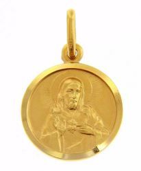Immagine di Sacro Cuore di Gesù Medaglia Sacra Pendente tonda Conio gr 2,5 Oro giallo 18kt con bordo liscio Unisex Donna Uomo 