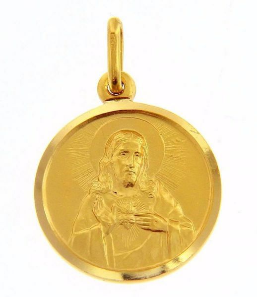 Immagine di Sacro Cuore di Gesù Medaglia Sacra Pendente tonda Conio gr 3,3 Oro giallo 18kt con bordo liscio Unisex Donna Uomo 