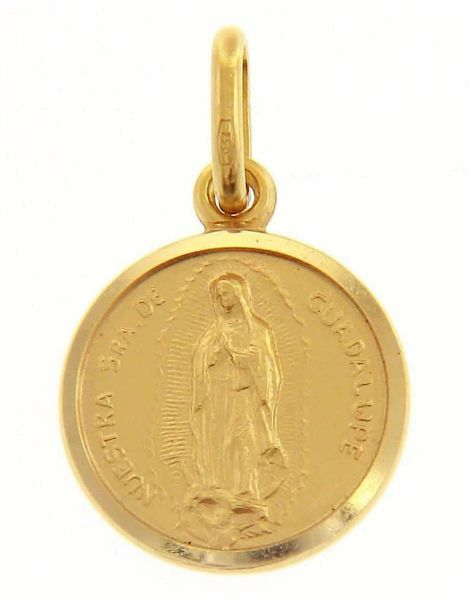 Immagine di Madonna Nuestra Señora Virgen de Guadalupe Medaglia Sacra Pendente tonda Conio gr 2 Oro giallo 18kt con bordo liscio Unisex Donna Uomo 