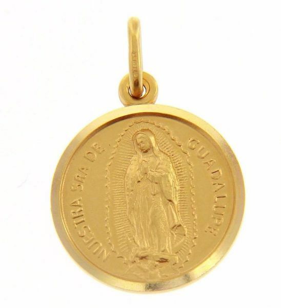 Immagine di Madonna Nuestra Señora Virgen de Guadalupe Medaglia Sacra Pendente tonda Conio gr 3,4 Oro giallo 18kt con bordo liscio Unisex Donna Uomo 