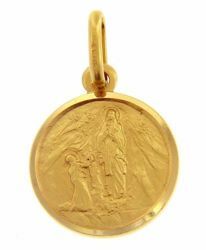 Imagen de Madonna Nuestra Señora de Lourdes Medalla Sagrada Colgante redonda Acuñación gr 2 Oro amarillo 18kt con borde liso Unisex Mujer Hombre 