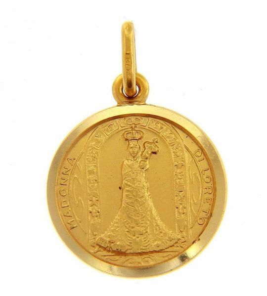Picture of Black Madonna Our Lady of Loreto Coining Sacred Medal Round Pendant gr 3,1 Yellow Gold 18k with smooth edge Unisex Woman Man 