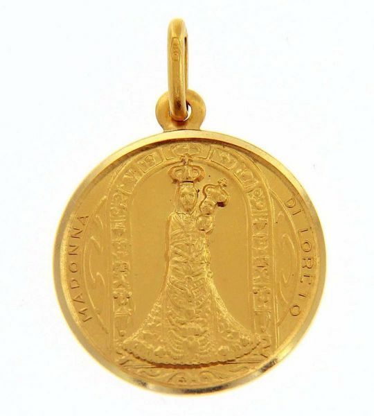 Immagine di Madonna Nera di Loreto Medaglia Sacra Pendente tonda Conio gr 4,5 Oro giallo 18kt con bordo liscio Unisex Donna Uomo 