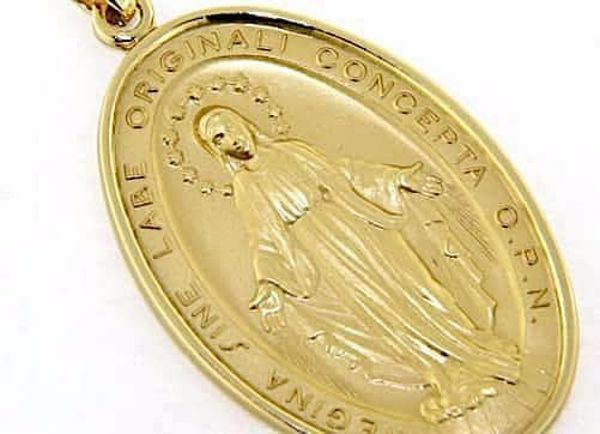 Picture of Our Lady of Graces Regina sine labe originali concepta o.p.n. Coining Sacred Oval Medal Pendant gr 23,8 Yellow Gold 18k Unisex Woman Man 