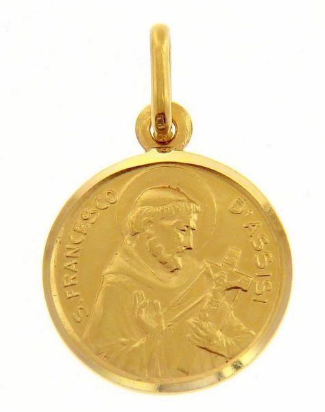 Picture of Saint Francis of Assisi Coining Sacred Medal Round Pendant gr 2,6 Yellow Gold 18k with smooth edge Unisex for Woman and Man