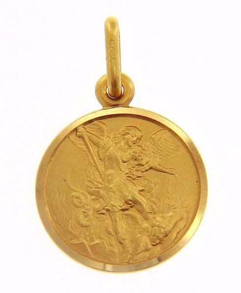 Picture of Saint Michael Archangel Coining Sacred Medal Round Pendant gr 2,5 Yellow Gold 18k Unisex for Woman and Man