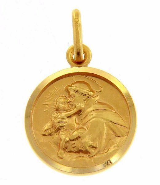 Imagen de San Antonio de Padua con Niño Medalla Sagrada Colgante redonda Acuñación gr 2,8 Oro amarillo 18kt con borde liso Unisex para Mujer y Hombre