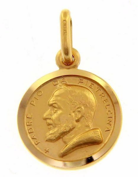 Picture of Saint Pio of Pietrelcina Coining Sacred Medal Round Pendant gr 2 Yellow Gold 18k with smooth edge Unisex Woman Man 