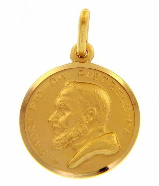 Imagen de Santo Padre Pío de Pietrelcina Medalla Sagrada Colgante redonda Acuñación gr 3,2 Oro amarillo 18kt con borde liso Unisex Mujer Hombre 