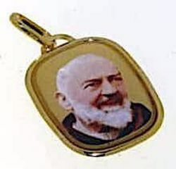 Immagine di Santo Padre Pio da Pietrelcina Medaglia Sacra Pendente rettangolare gr 1,4 Oro giallo 18kt con Smalto colorato Unisex Donna Uomo 