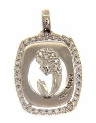 Picture of Ave Maria Madonna praying with Light Spots Rectangular Pendant gr 2 White Gold 18k with Zircons for Woman 