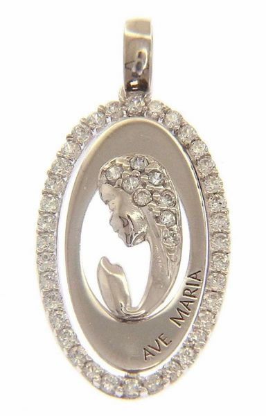 Picture of Ave Maria Madonna praying with Light Spots Oval Pendant gr 2,2 White Gold 18k with Zircons for Woman 