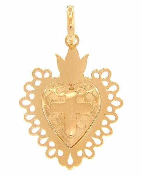 Imagen de Exvoto Sagrado Corazón de Jesús con Cruz y borde perforado Colgante Moda gr 2,1 Oro amarillo 18kt para Mujer 