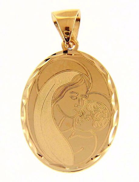 Imagen de Madonna Virgen con el Niño Colgante oval gr 1,9 Oro amarillo 18kt con borde decorado para Mujer 