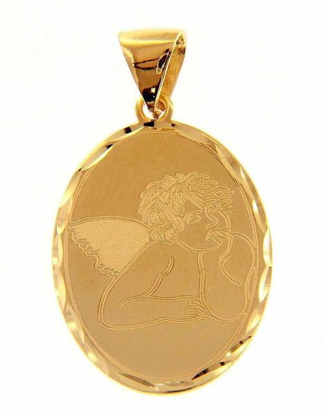 Picture of Angel of Raphael Oval Pendant gr 1,9 Yellow Gold 18k with decorated edge for Woman, Boy and Girl