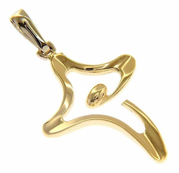 Picture of Modern Design Stylized Cross Pendant gr 2 Bicolour yellow white Gold 18k Hollow Tube for Woman 