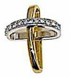 Picture of Cross with slanted ring arms and Light Spots Pendant gr 1,15 Bicolour yellow white Gold 18k with Zircons for Woman 