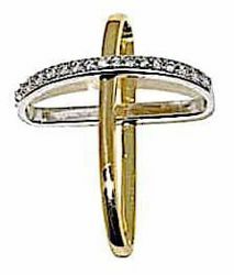 Picture of Cross with slanted ring arms and Light Spots Pendant gr 1,9 Bicolour yellow white Gold 18k with Zircons for Woman 