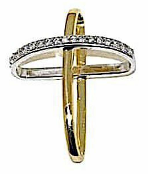 Immagine di Croce con bracci ad anello e punti luce Ciondolo Pendente gr 1,9 Bicolore Oro giallo bianco 18kt con Zirconi da Donna 