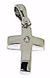 Immagine di Croce bombata liscia Ciondolo Pendente gr 2,2 Oro bianco 18kt con Brillante da Donna 