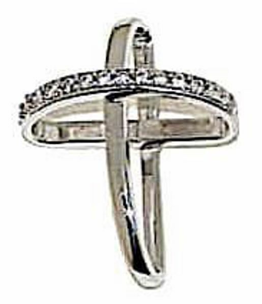 Immagine di Croce con bracci ad anello e punti luce Ciondolo Pendente gr 1,55 Oro bianco 18kt con Zirconi da Donna 