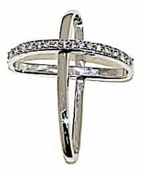 Immagine di Croce con bracci ad anello e punti luce Ciondolo Pendente gr 1,85 Oro bianco 18kt con Zirconi da Donna 