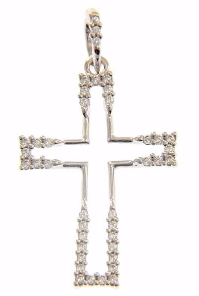 Immagine di Croce stilizzata con punti luce Ciondolo Pendente gr 1,4 Oro bianco 18kt con Zirconi da Donna 