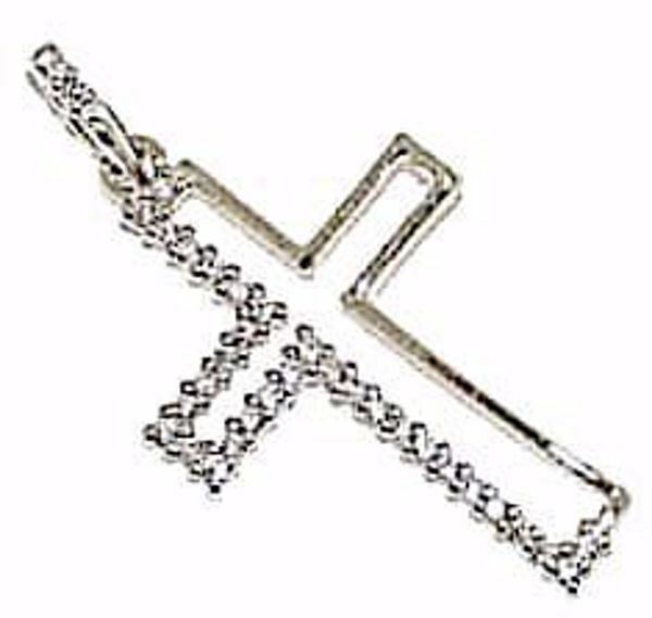 Immagine di Croce stilizzata con punti luce Ciondolo Pendente gr 1,35 Oro bianco 18kt con Zirconi da Donna 