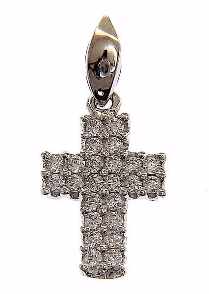 Immagine di Croce dritta con punti luce Ciondolo Pendente gr 0,8 Oro bianco 18kt con Zirconi da Donna 