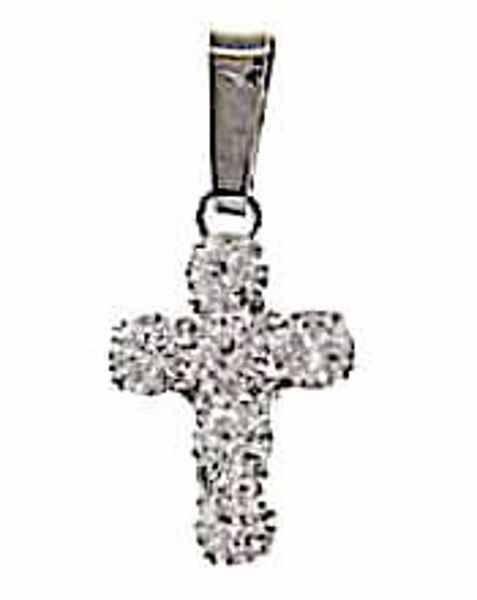Immagine di Croce a 6 castoni tondi Ciondolo Pendente gr 0,5 Oro bianco 18kt con Zirconi da Donna 
