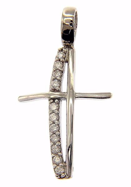 Immagine di Croce design con punti luce Ciondolo Pendente gr 1,4 Oro bianco 18kt con Zirconi da Donna 