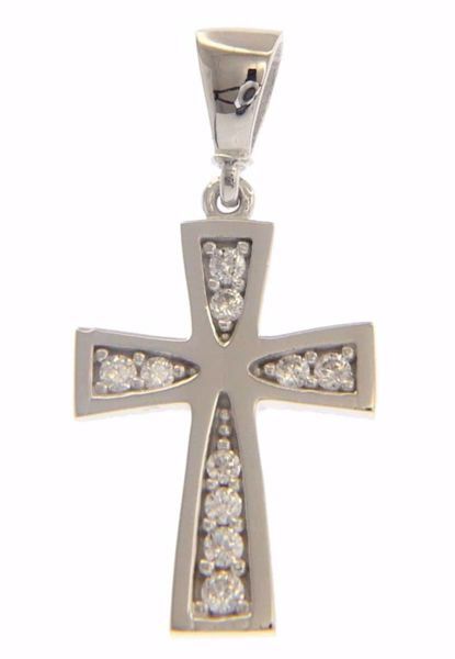 Immagine di Croce svasata con punti luce Ciondolo Pendente gr 1,45 Oro bianco 18kt con Zirconi da Donna 