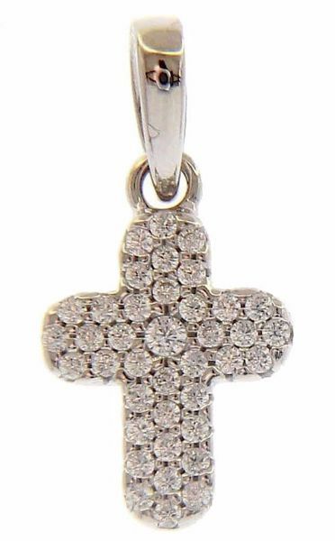 Picture of Round Cross with central bezel and Light Spots Pendant gr 1 White Gold 18k with Zircons for Woman 