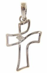 Immagine di Croce design con castone taglio brillante punti luce Ciondolo Pendente gr 1 Oro bianco 18kt con Zirconi da Donna 