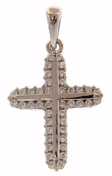 Immagine di Croce doppia stondata con punti luce Ciondolo Pendente gr 1,6 Oro bianco 18kt con Zirconi da Donna 
