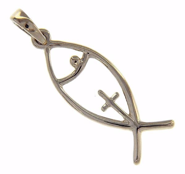 Immagine di Simbolo Pesce con Croce Ciondolo Pendente gr 1,5 Oro bianco 18kt da Donna 