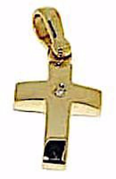 Immagine di Croce bombata liscia Ciondolo Pendente gr 2,2 Oro giallo 18kt con Brillante da Donna 